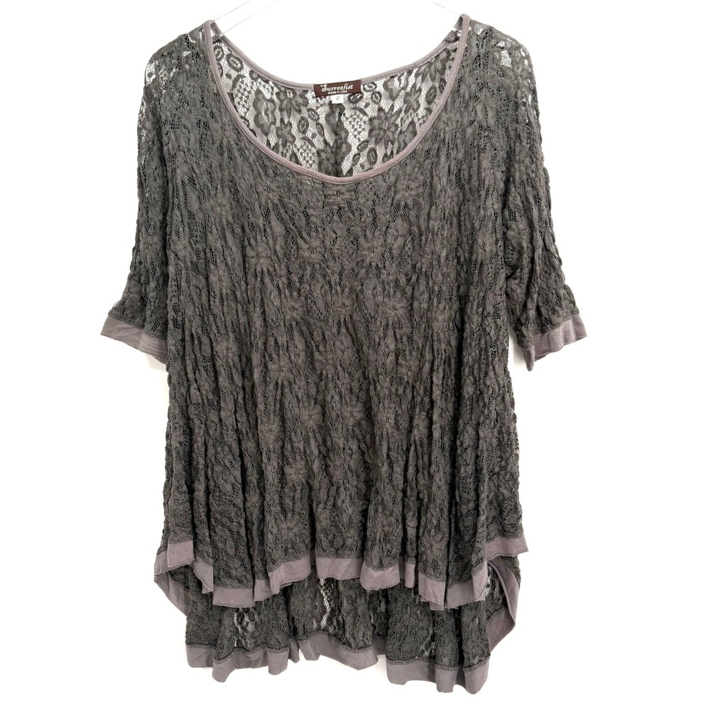 Surrealist Grey Floral Tunic Top Size M Boho Fairycore Artsy Oversized USA Made
